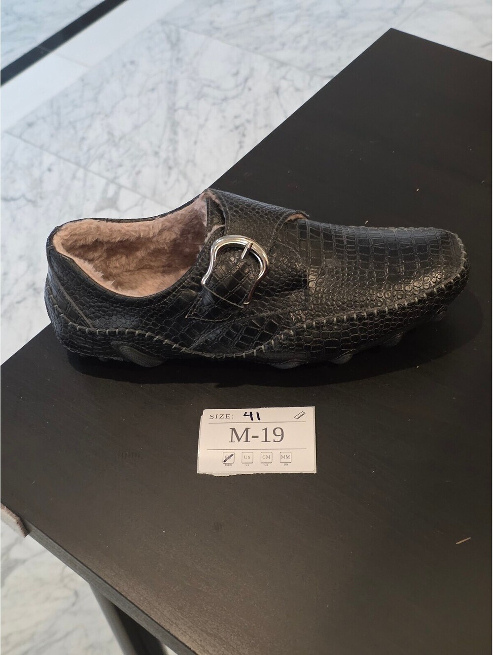 Men's Black Croc-Embossed Slip-On Loafers with Buckle